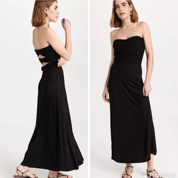 long flowy dresses for beach wedding Liliana Ruffle Long Sleeve Beach Black Maxi Dress